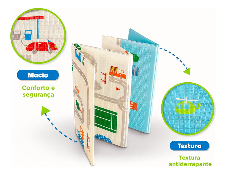 Tapete Infantil Emborrachado Sensorial Dobrável Dupla Face Educativo Cidade I Love Baby