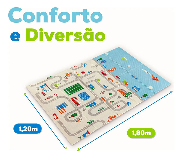 Tapete Infantil Emborrachado Sensorial Dobrável Dupla Face Educativo Cidade I Love Baby