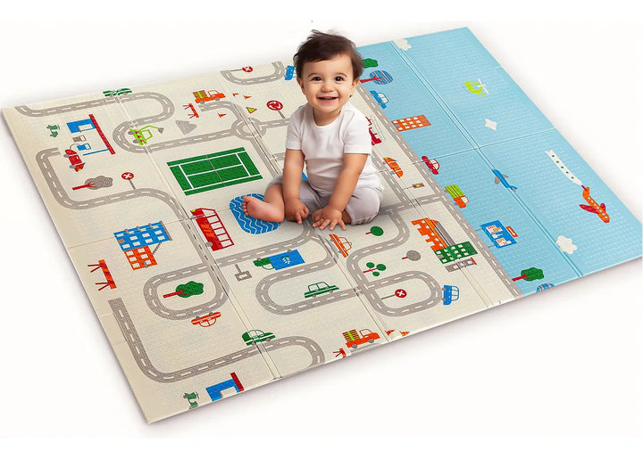 Tapete Infantil Emborrachado Sensorial Dobrável Dupla Face Educativo Cidade I Love Baby