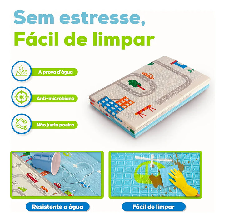 Tapete Infantil Emborrachado Sensorial Dobrável Dupla Face Educativo Cidade I Love Baby
