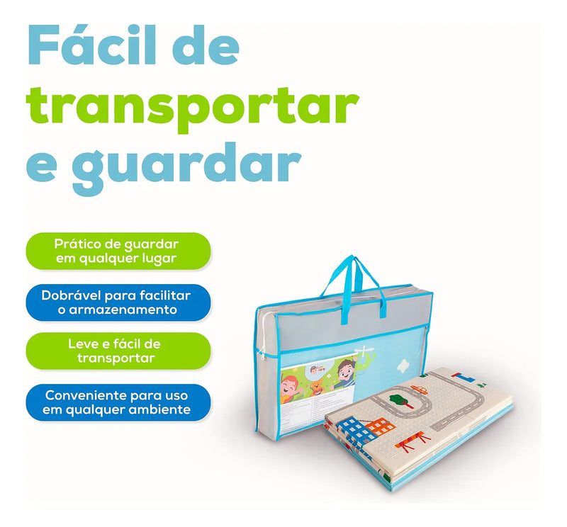 Tapete Infantil Emborrachado Sensorial Dobrável Dupla Face Educativo Cidade I Love Baby